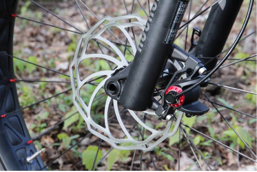 mountain bike front wheel disk brake close up